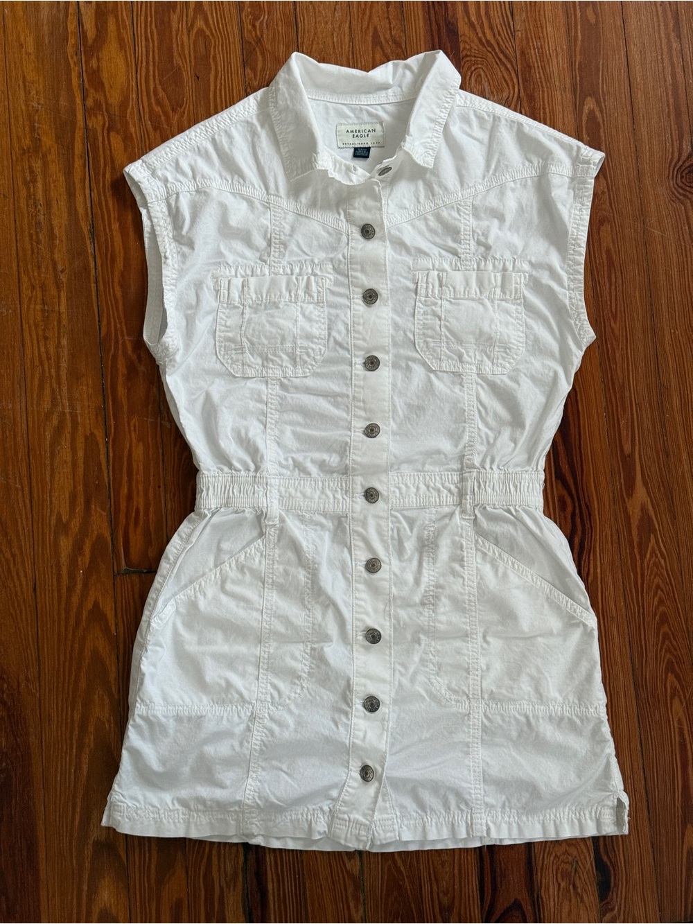 American Eagle‎ White Utility Safari Shirt Dress Vest Size Small
